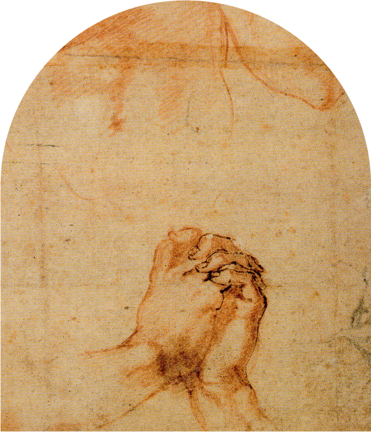 Disegno preparatorio del dipinto La Pietà. Dettaglio delle mani della Madonna